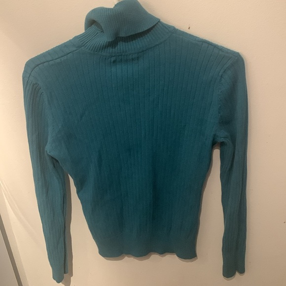 Gorgeous Pure Alfred Sung Turquoise 100% cotton turtleneck sweater SZ Large 😍 - Picture 4 of 5
